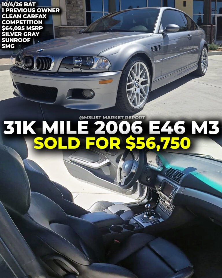 silver gray bmw e46 m3 sold on bring a trailer m3list market report smg sunroof auction competition