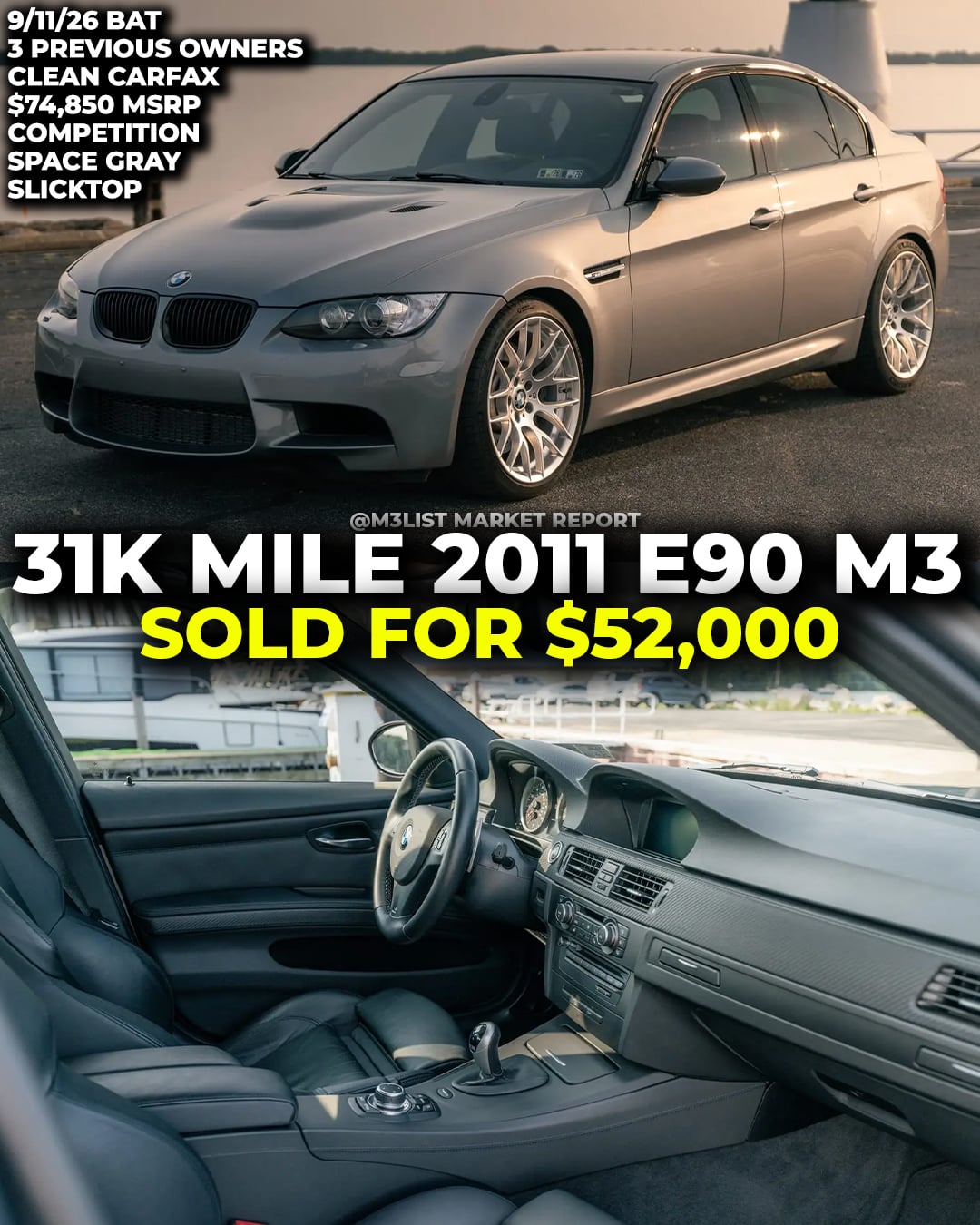 slicktop space gray bmw e90 m3 sold on bring a trailer m3list market report competition dct